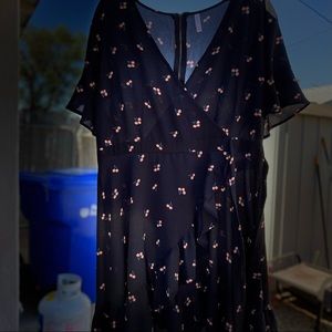 Cherry dress, blue with pink cherries